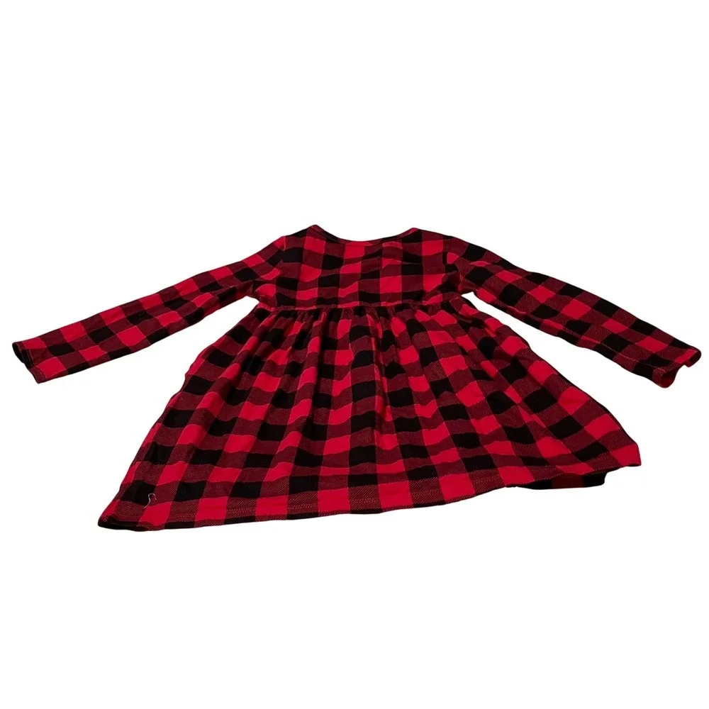 Wonder Nation Girls 4T  Red Black Buffalo Plaid Long Sleeve Dress Size 4T